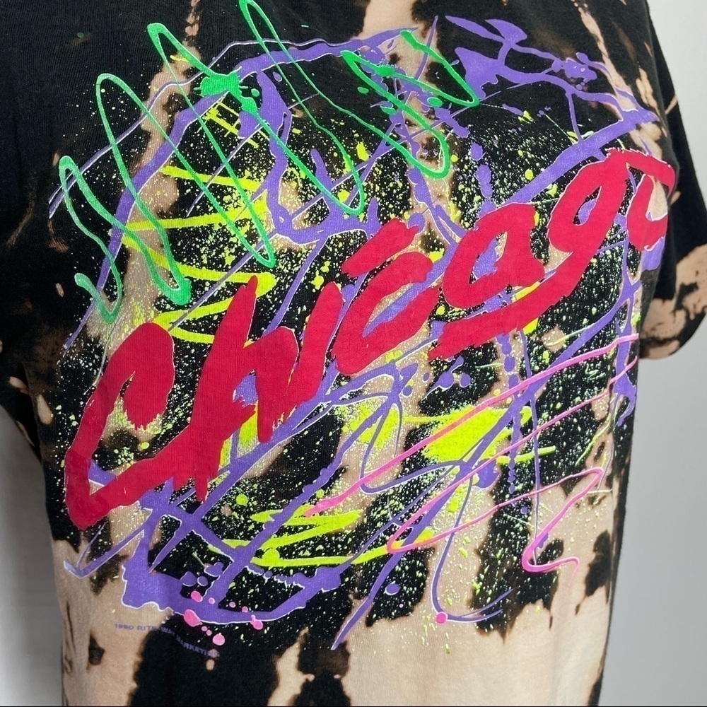 Vintage upcycled bleach dye Chicago single stitch tee, XL - Picture 4 of 8